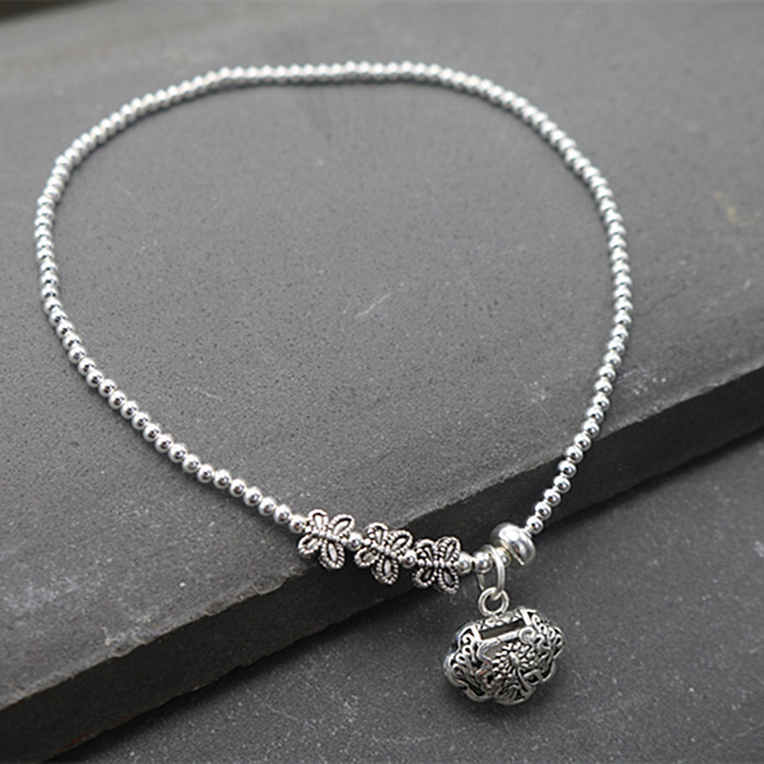 Handmade sterling bạc cuộc sống lâu dài khóa vòng chân nữ mô hình 925 sterling bạc hòa bình khóa mặt dây chuyền cổ điển bạc vòng chân quà tặng sinh nhật lắc chân nữ handmade