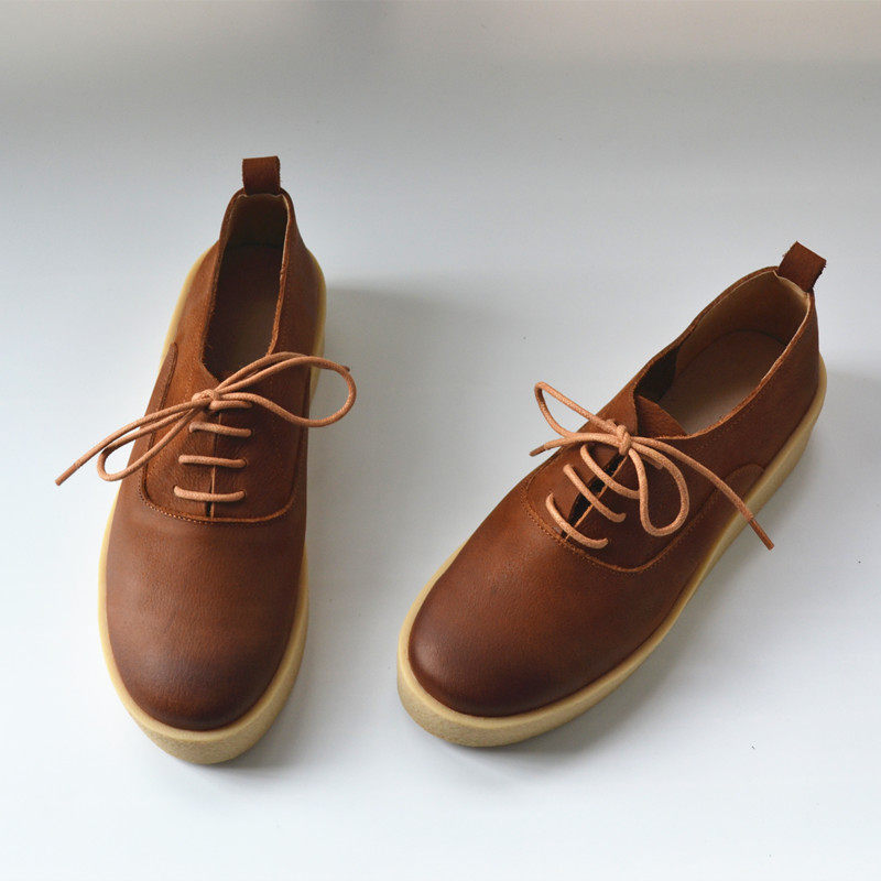 Muffin thick bottom leather pure cowhide retro style Korean casual women's shoes British heightened small leather shoes foreign trade tail single new