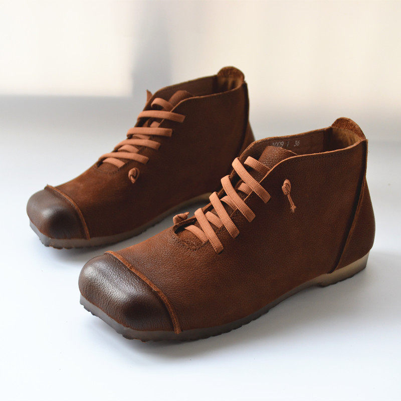 Spring style slip-on elastic leather high-top shoes female Mori personality retro soft-soled women's boots foreign trade original single British style