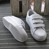 Four Seasons Leather Velcro Small White Shoes Womens Wear-Resistant Full Leather Loafers Show Thin Patches Korean Plate Shoes Foreign Trade Tail Goods