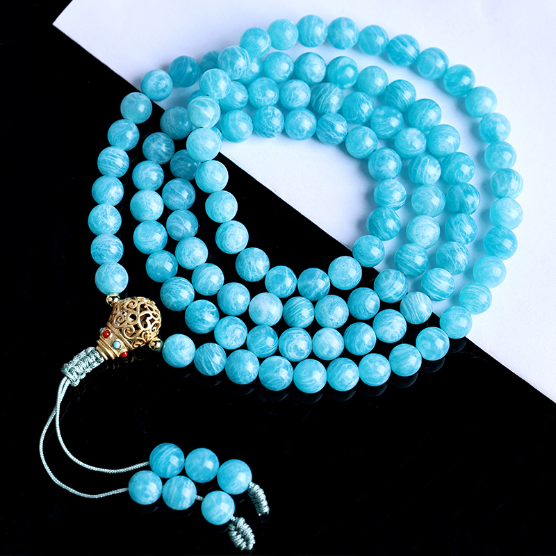 Natural Old Pit Material Amazonite Stone Bracelet with 108 Beads, Unisex Worry-Free Beads, One Item One Picture, Premium Quality