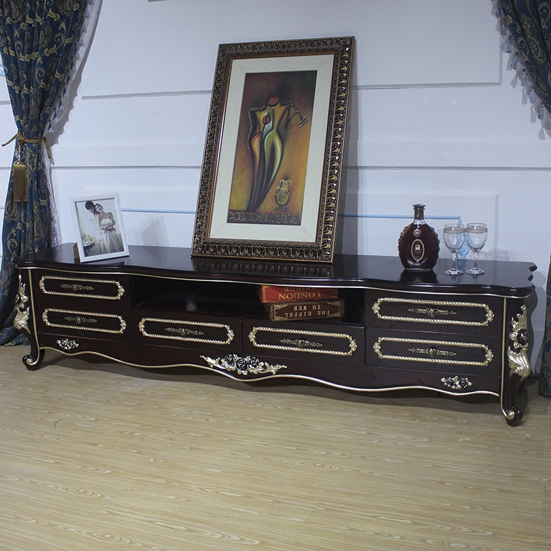 Eurostyle TV Cabinet Upscale Carved Flowers Full Solid Wood TV Cabinet Black Sandalwood Living Room TV Cabinet Film And TV Cabinet Ground Cabinet