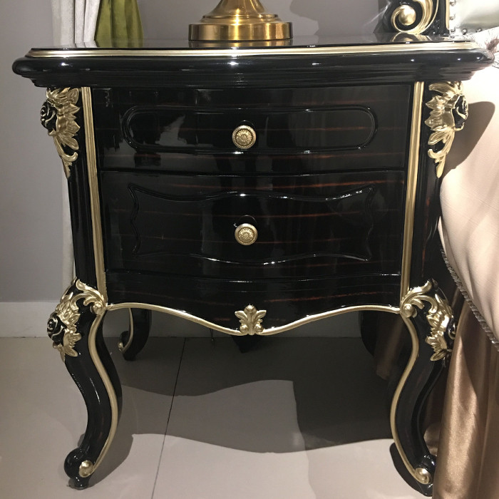 Eurostyle full solid wood high-end carved flower extravagant bed head cabinet double drawer containing cabinet storage cabinet small drawer cabinet bedside cabinet