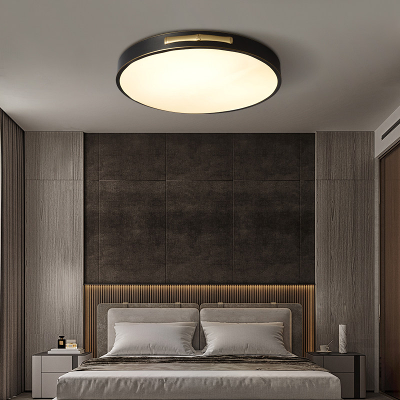 Round full copper suction light black creative personality Modern Chinese wind bamboo rhyming Nordic retro book room Bedroom lamp