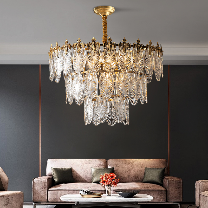 Light Extravagant Full Copper Living Room Chandelia Postmodern Medieval Retro Dining Room Bookroom Bedroom Leaves Glass Creative Luminaire