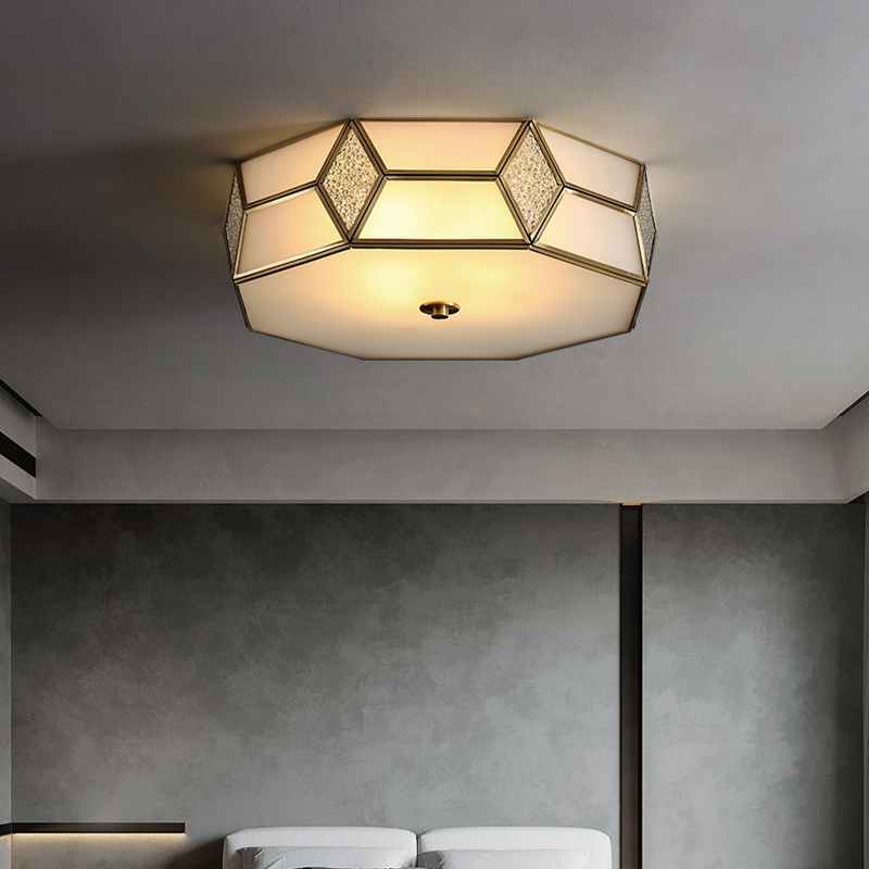 Full copper glass suction top light small living room retro nostalgia book room creative geometric solid Nordic bedroom lamps