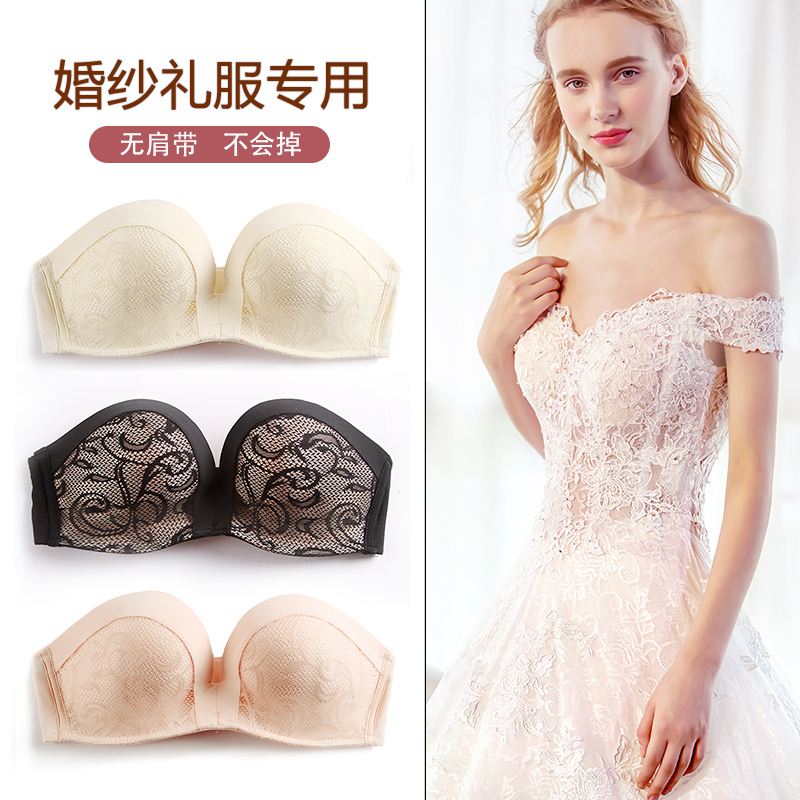 Bra gathering anti-slip palm cups Comfort No Shoulder Strap No Steel Ring Trowel Stealth AB Cup Lace Lingerie