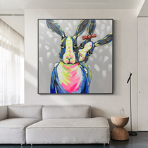Pure hand-painted oil painting animal pattern decorative painting Zodiac hanging painting two rabbit murals bedroom bedside square Art