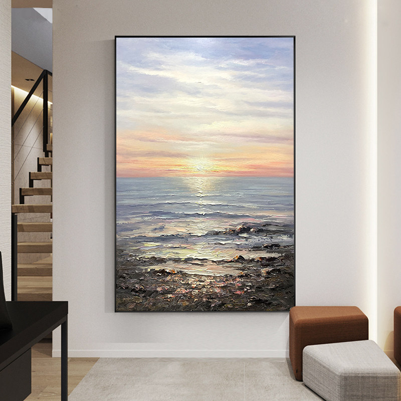 Pure hand-painted oil painting modern sunrise decorative painting mysterious vertical version hanging painting villa duplex building mural large size handmade
