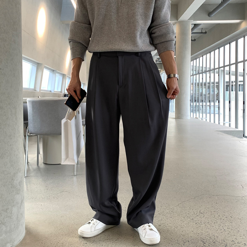 Ssumenam'Tr Blend Old Money New Rich' Gray Men's Trousers Spring Loose Drape Casual Pants High-End
