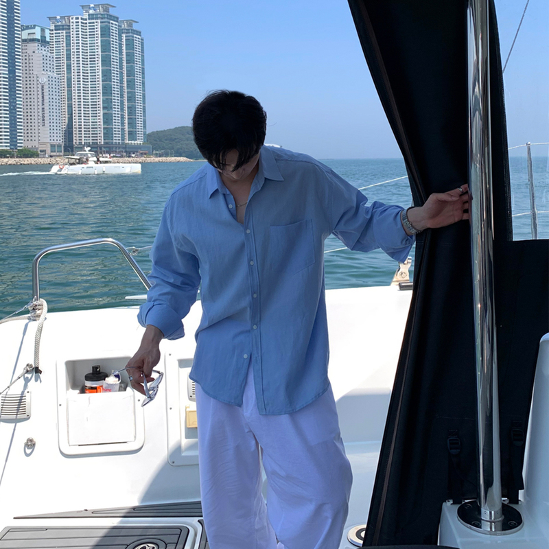 Ssumenam'Vacation Style Linen' Long Sleeve Shirt Summer Design Niche Shirt Loose and Versatile Ssumenam'Vacation Style Linen' Long Sleeve Shirt Summer Design Niche Shirt Loose and Versatile