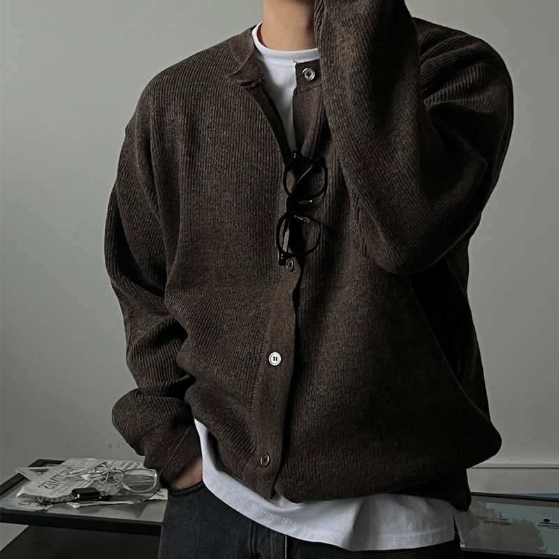 Ssumenam「Old Money Style Knitted Cardigan」High-End Sweater for Men, Autumn and Winter Warm Brown Coat