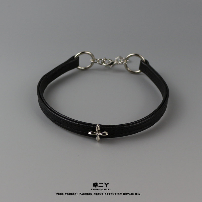 Cool Er Ya Dark Punk Cross Flower Stand Choker Collar Women's Niche Design Necklace Stacking Sweet and Cool Neck Chain