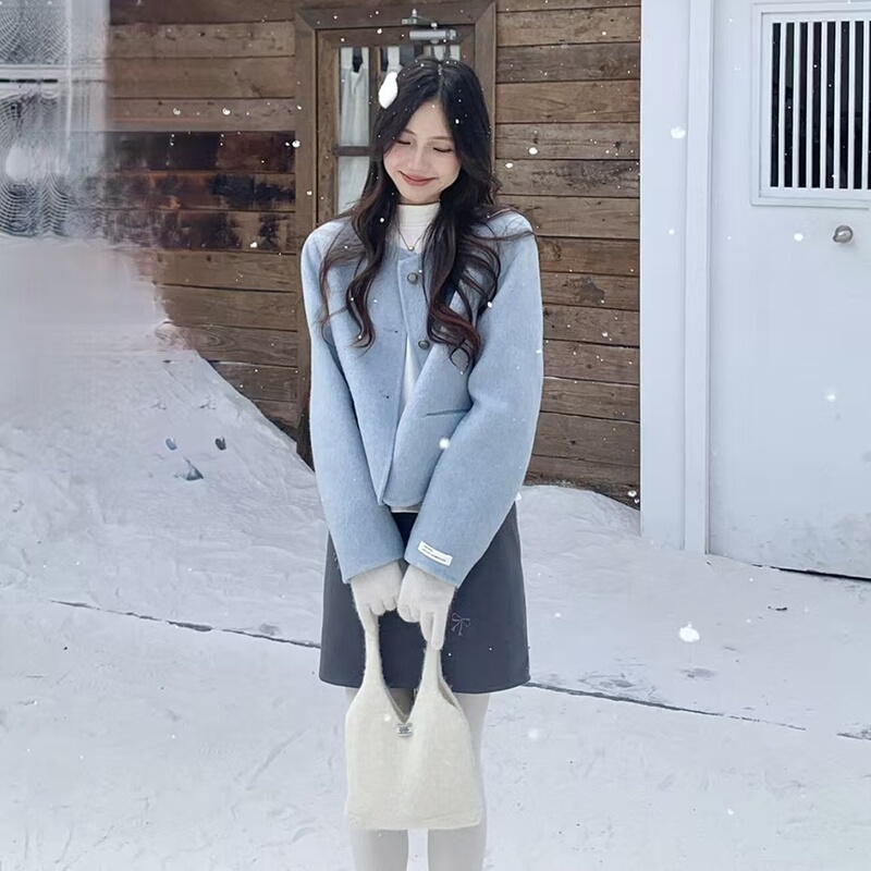 【619】Korean Style Gentle and Elegant Double-Sided Wool Coat for Women, 2025 Autumn and Winter, High-End Short Style for Petite Figures
