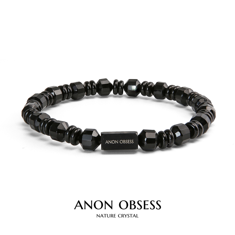 Five Elements Water and Metal Natural Black Agate Bracelet Obsidian Bead Bracelet Unique Design Not Replicated Gift for Boyfriend