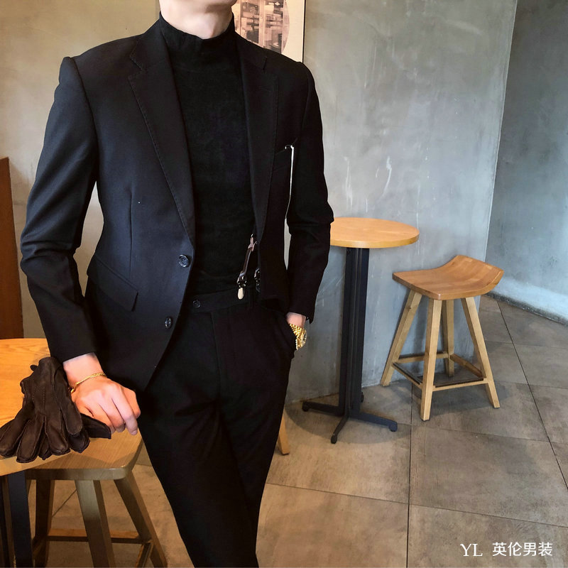Mùa thu và mùa đông phiên bản Hàn Quốc mới của bộ đồ công sở phù hợp với giải trí hàng ngày quý ông lịch lãm bộ đồ nhỏ chú rể tốt nhất hai mảnh áo len nam