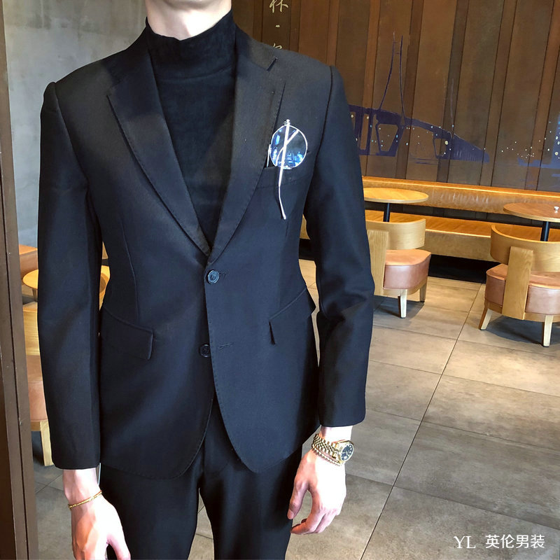 Mùa thu và mùa đông phiên bản Hàn Quốc mới của bộ đồ công sở phù hợp với giải trí hàng ngày quý ông lịch lãm bộ đồ nhỏ chú rể tốt nhất hai mảnh áo len nam