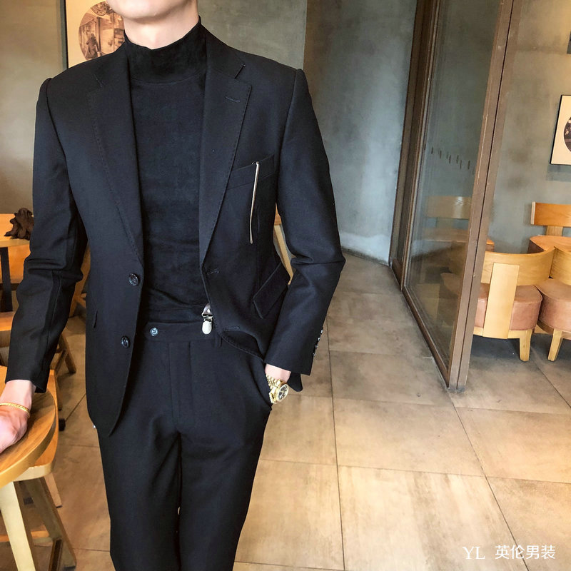 Mùa thu và mùa đông phiên bản Hàn Quốc mới của bộ đồ công sở phù hợp với giải trí hàng ngày quý ông lịch lãm bộ đồ nhỏ chú rể tốt nhất hai mảnh áo len nam