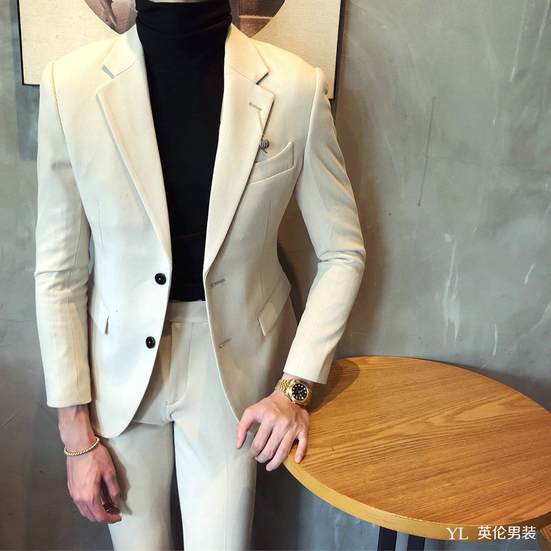Mùa đông mới Hàn Quốc phiên bản Hàn Quốc của bộ đồ công sở chính thức phù hợp hàng ngày giải trí quý ông nhỏ phù hợp với quần áo hai mảnh nam đồ nam đẹp 2021