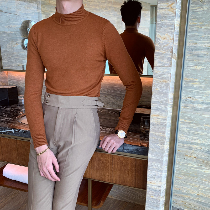 In 2022, new semi - tall sweater men's Korean edition of the trend of Japanese Harbour knitted blouse