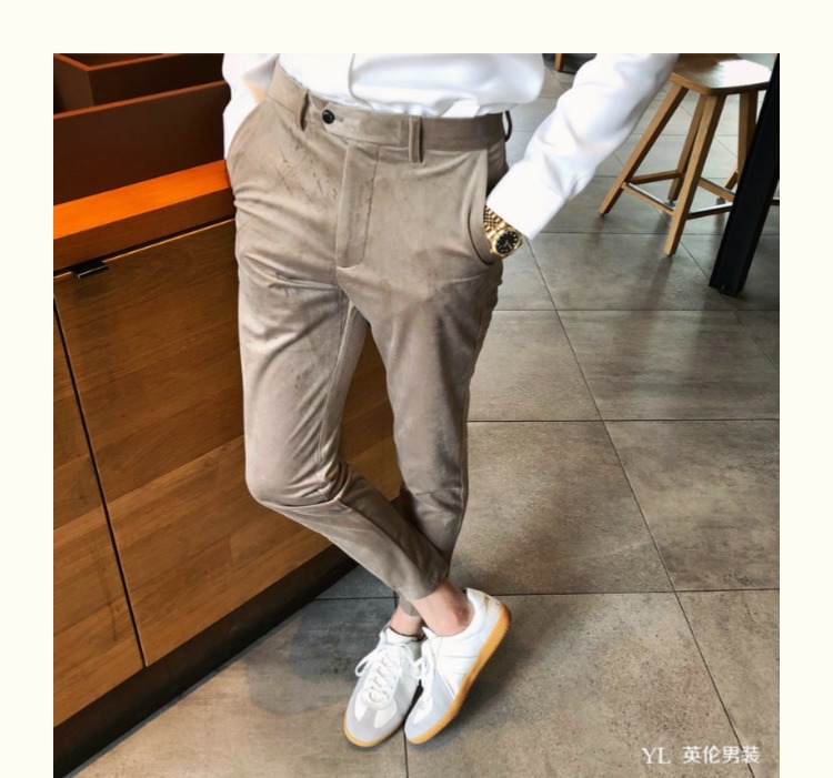 Thu đông mới Quần dài Hàn Quốc Quần nam đẹp trai Quần âu giản dị Nam Hàn phiên bản xu hướng quần nhung hoang dã quần thun dài nam