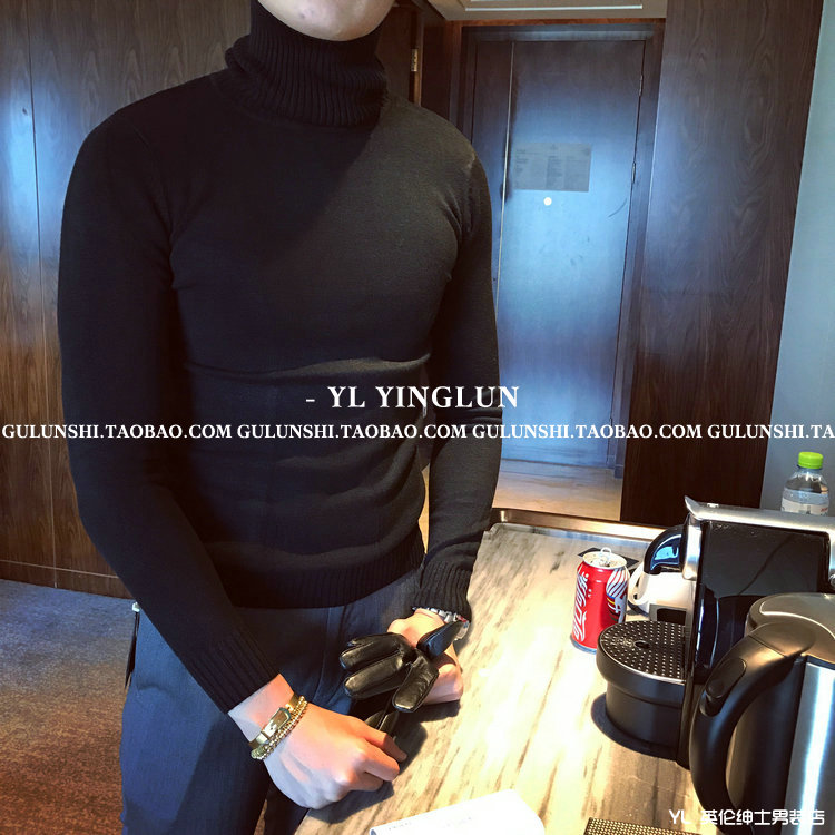 Áo len nam mùa đông Hàn Quốc phiên bản Hàn Quốc của màu đơn sắc Slim áo len cao cổ dày áo len nam gió Yingdong Dongdaemun áo khoác nam mùa đông