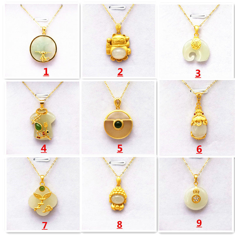 Live burst s925 ancient French silver gilded inlay and field jade gold inlaid jade fortune cat leopard Fu Elephant safety buckle pendant