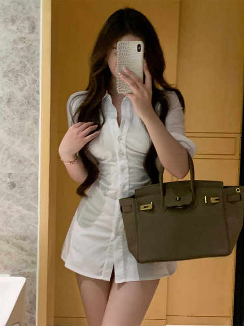 Pure Desire Korean Style Royal Sister Design Slim-fitting Pleated Lapel Sexy Shirt Dress Female Niche Hot Girl Waist Dress