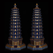 A pair of orchid-glazed powder-painted and gold-painted pagodas from Xuande Ming dynasty 56cm high and 25cm in diameter