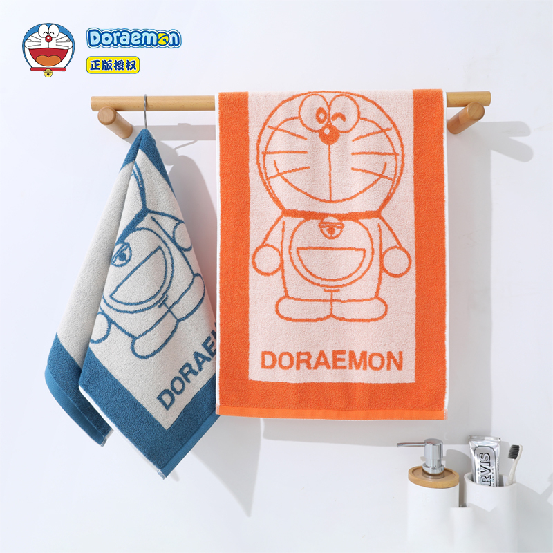 Doraemon Towels for Couples, Pure Cotton, Absorbent, Non-Shedding, Men's Face Wash and Bath Towels, All-Cotton, Cute and Creative Pair for Women