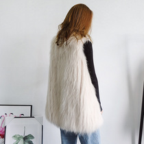  2021 white raccoon hair car strip vertical striped vest wild fashion fox hair medium-long vest fur coat female