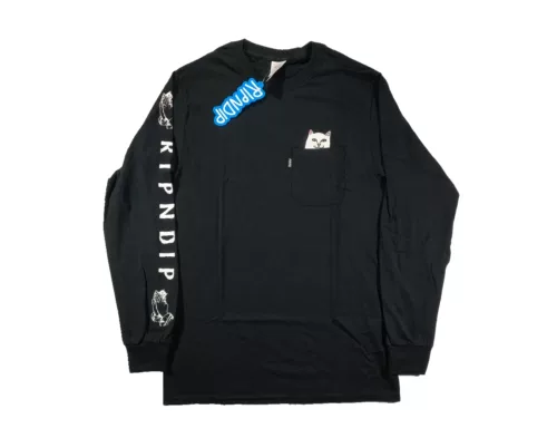 【Пятно】 Ripndip Lord Nermal с длинным рукавом карманная кошка с длинным рукавом футболка