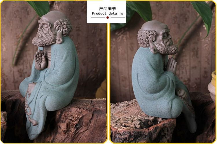 Quà gốm sáng tạo màu cát pháp trang trí bậc thầy Zen Trung Quốc nhà handmade nhân vật tượng trang trí