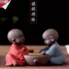 Creative Purple sand three little monks play chess Little Monk Ceramic tea pet flag victory Tea ceremony Home living room ornaments