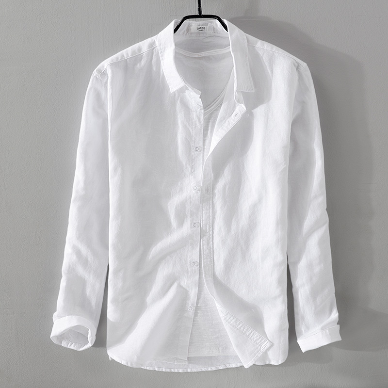 White Linen Shirt for Men, Long-Sleeved, Casual, Loose Fit, Youth Style, Japanese Breathable Cotton-Linen Shirt, Trendy Men's Shirt White Linen Shirt for Men, Long-Sleeved, Casual, Loose Fit, Youth Style, Japanese Breathable Cotton-Linen Shirt, Trendy Men's Shirt