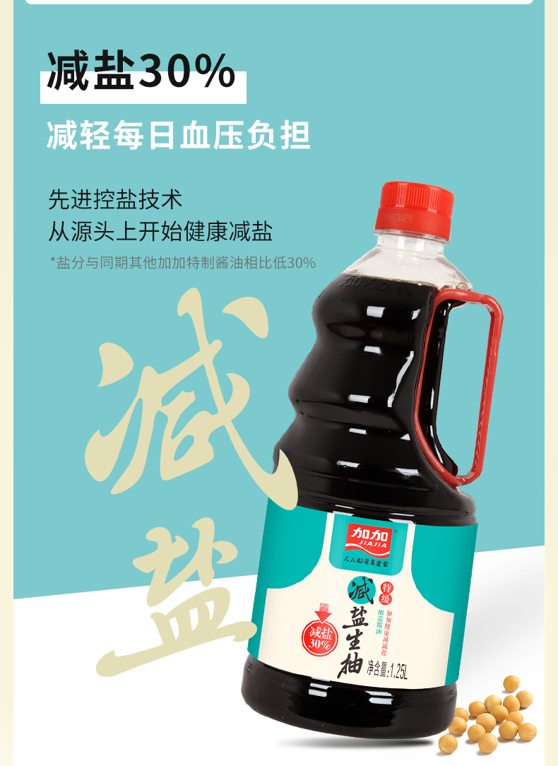 加加食品 特级减盐生抽 1.25L*2瓶 ​​​​双重优惠折后￥22.8包邮