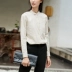[Tối giản phương Đông] 2018 xuân mới cổ áo sơ mi vuông cổ vuông màu cotton nữ sinh và áo sơ mi dài tay lanh thời trang công sở nữ 2020 Mùa xuân