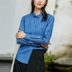 [Tối giản phương Đông] 2018 xuân mới cổ áo sơ mi vuông cổ vuông màu cotton nữ sinh và áo sơ mi dài tay lanh thời trang công sở nữ 2020 Mùa xuân