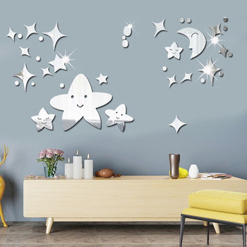 Cartoon Decorative Stickers Wall Layout Waterproof Stickers Smiley Stars Moon Mirror Wall Stickers Kidsren's Room Bedroom Wall