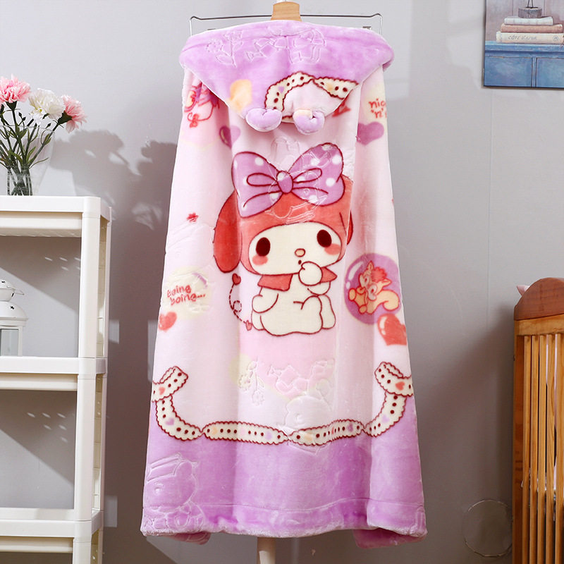 Infants and young children double-layer thickened hooded cloak cape cartoon printing baby holding blanket autumn and winter going out windproof quilt