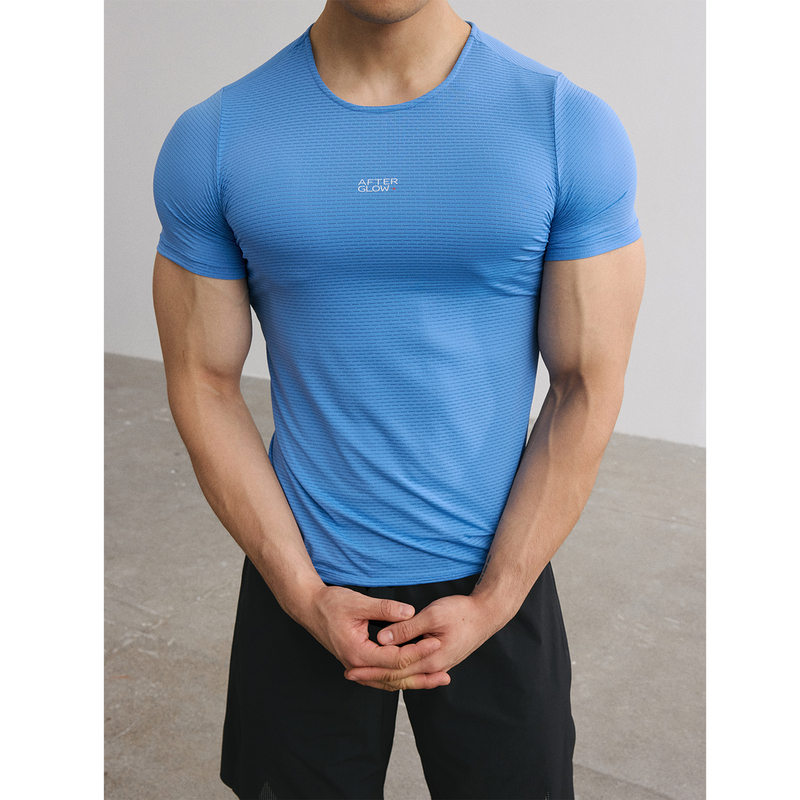 Afterglow Checkered Color-Blocked Logo Fitness Training Short-Sleeve Summer Sports Ultra-Thin Breathable Regular Shoulder T-Shirt