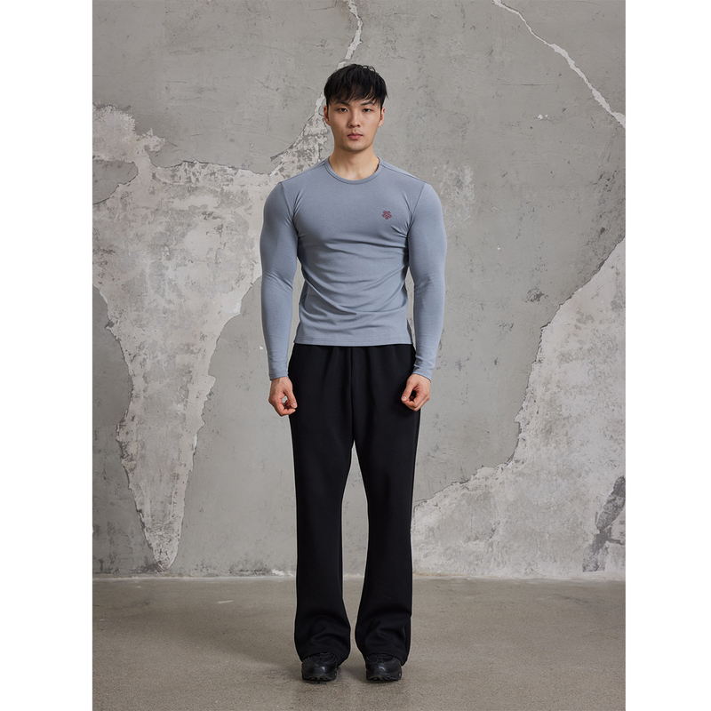 Afterglow Autumn Sports Slim Fit Thermal Knit Base Layer Fitness Long Sleeve Shoulder-Enhancing Warm Tee