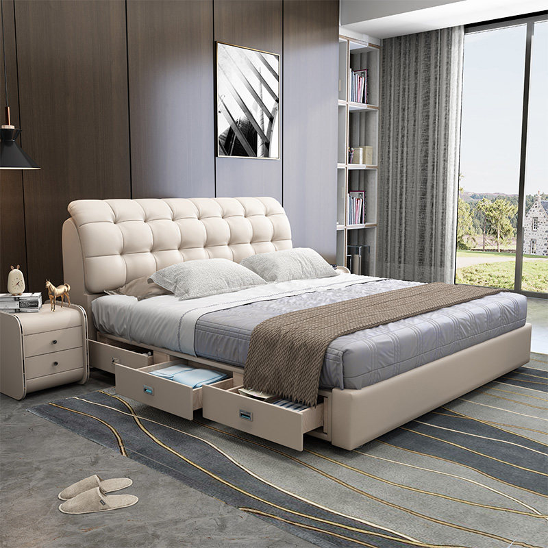 Children's bed Nordic main sleeper genuine leather bed minimalist modern 1 35 m small family type 1 2 single side zippy soft bag small bed