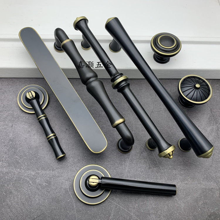 Upscale antique New Chinese black yellow ancient bronze color square round stick drawer handle retro solid cabinet door handle