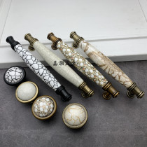 Qinggu black stone cracks marble coffee ancient cherry blossomosmanthus antique ceramic drawer pull handle retro cabinet door