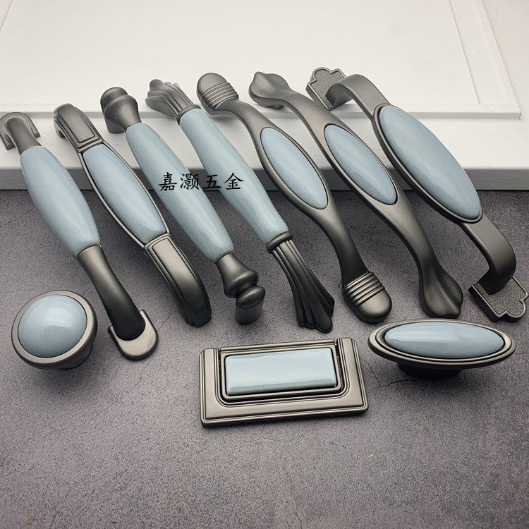 High-end pearl black gray blue ceramic drawer handle elliptical luxury wardrobe door handle