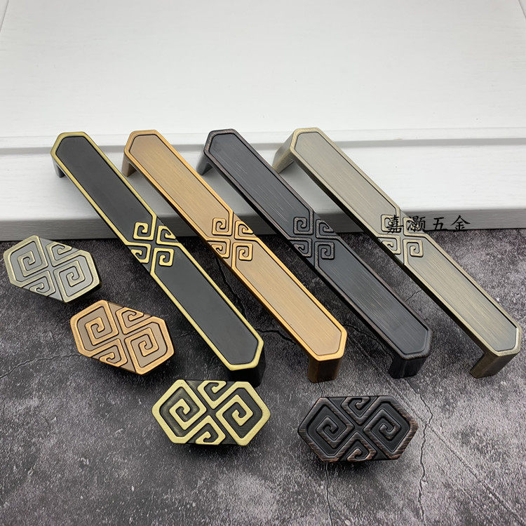 Antique New Chinese black brass black red ancient matte turquoise coffee ancient bronze color drawer handle retro cabinet door handle