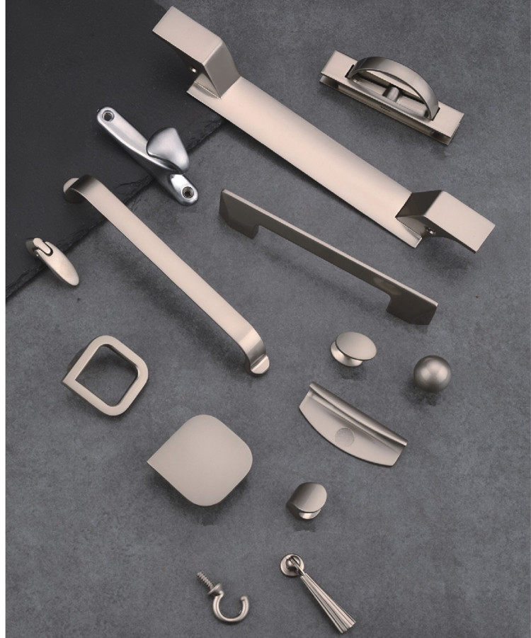 High-end modern Chinese suo Fiala Bright Sand Silver Nickel Stainless Steel Color Drawer Handle Square Thumb Door Handle