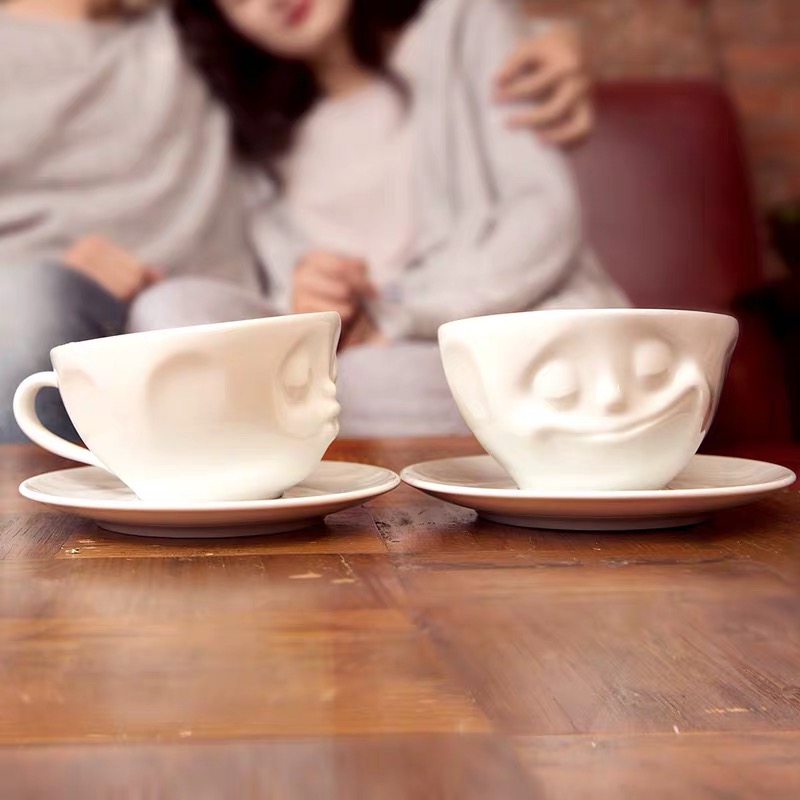 German coffee cup ceramic creative expression cup art afternoon tea cup with handle valentine's day gift cup saucer set