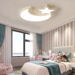 Led Kidsren's Room Lamp for Boys and Girls, Cartoon Creative Warm Princess Room Bedroom Ceiling Lamp, Round Star and Moon